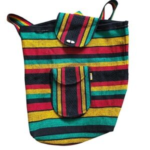 Bohemian striped Indie Rucksack Rasta color Drawstring Pocket festival hippie